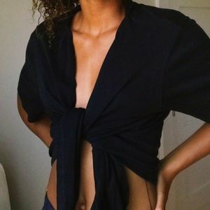 black tie front crop top